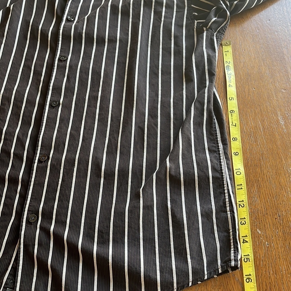 Cezani mens button down collar shirt size medium black brown tan stripes - Picture 9 of 12